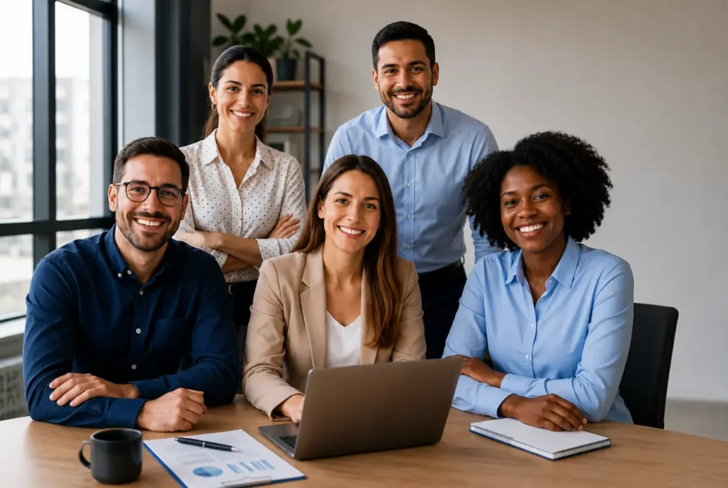 Colaboradores protegidos pelo seguro de vida coletivo em ambiente empresarial - Protect Brasil Corretora de Seguros