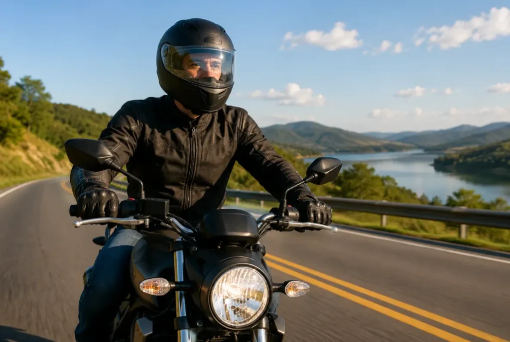 Motociclista protegido com seguro para moto em estrada - Protect Brasil Corretora de Seguros